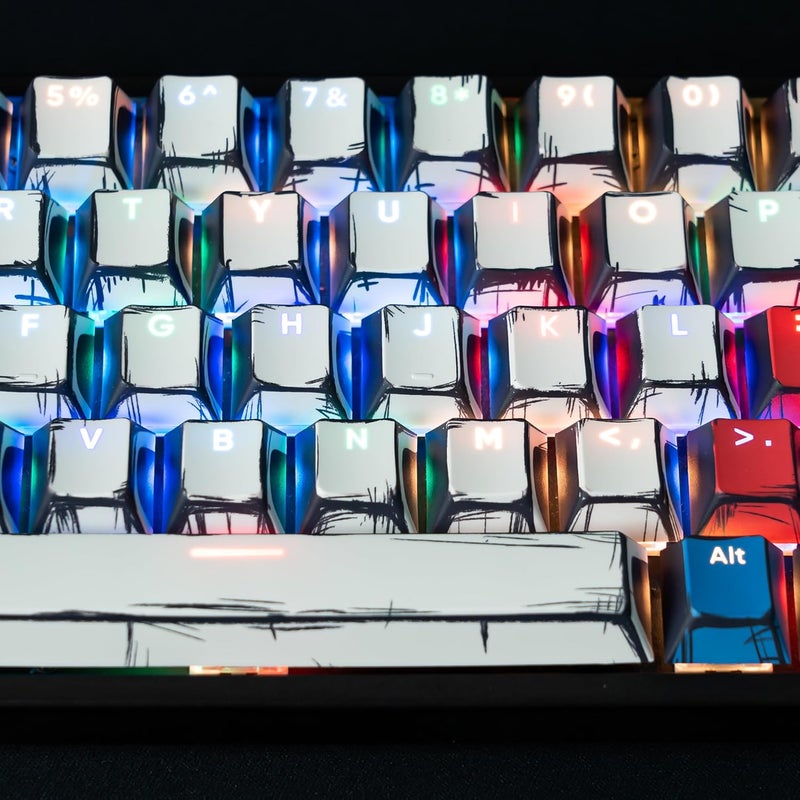 Rainy75 Retro Anime PBT Keycaps-Cherry Keycaps, Custom Keyboard Key caps 60 65 75 100 Percent, 5 Side Dye Sublimation 141 Keys Set for Cherry Gateron MX Switches Keyboards, White (Shine Through Manga) - Image 5